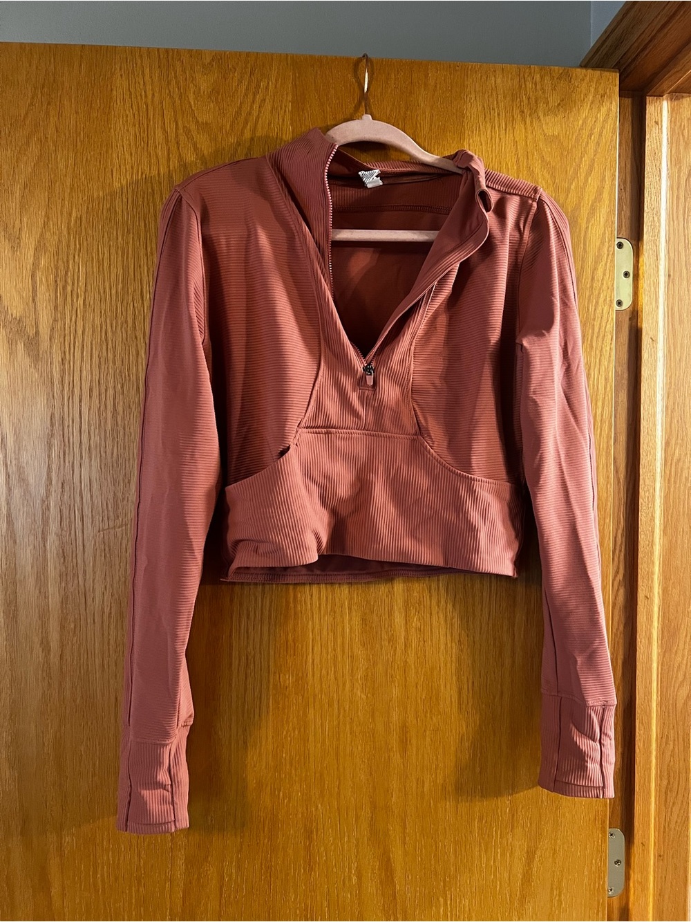 90 Degree By Reflex Ribbed Half-Zip Cropped Hoodie